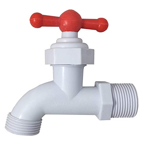 3/4 NPT Inlet PP Plastic Hose Bibb White with Red Handle Spigot, 3/4