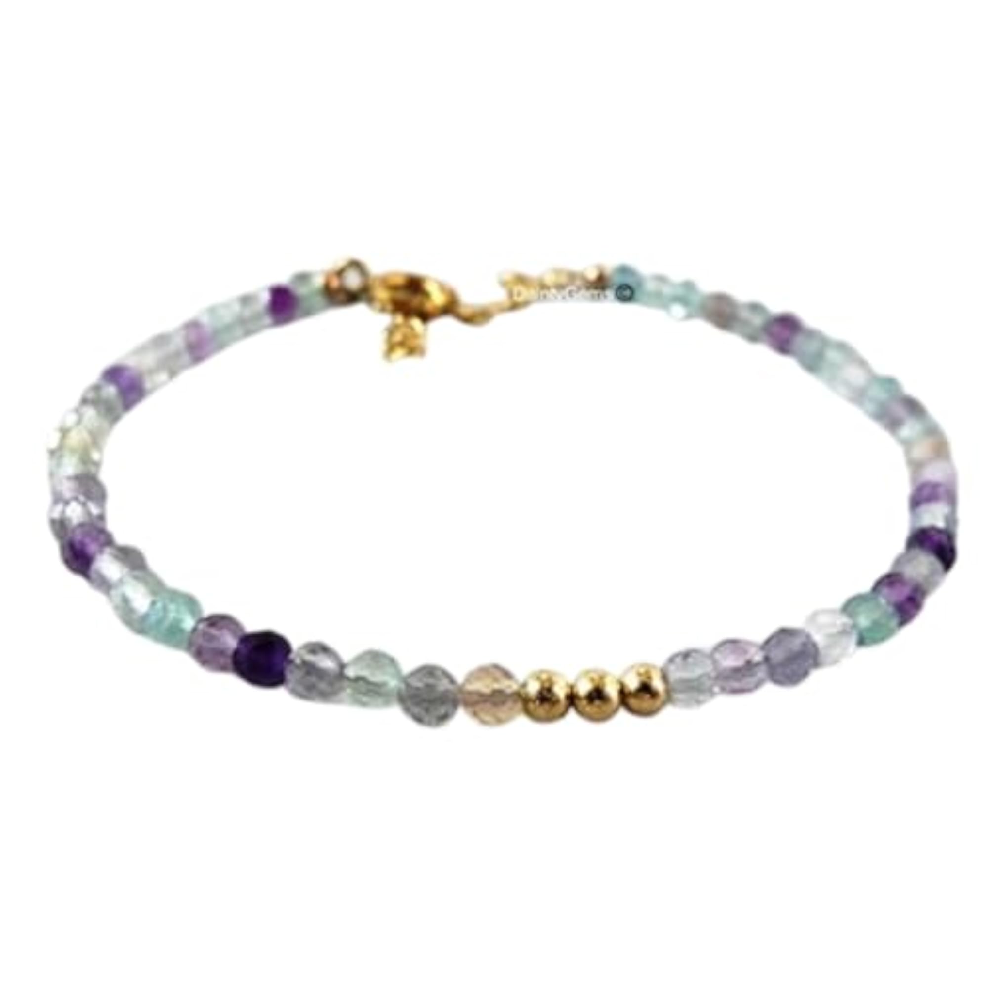 Fluorite Round Beaded Bracelet with Gold Lock, Adjustable