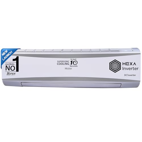 Image of Haier 2 Ton 5 Star HEXA Inverter Split AC (6000 Watts, Copper, Heavy Duty, 7 in 1 Convertible, HD Filter, Frost Self Clean, Cools at 60C, 20 Mtrs Air Throw - HSU24HD-AOW5BN-INV, White)