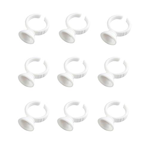 100Pcs White Disposable Glue Rings For Eyelash Extensions Plastic Tattoo Rings Cups Nail Art Cups Holder Beauty Tools for Grafting Eyelashes Nail Art Tattoo (13mm)