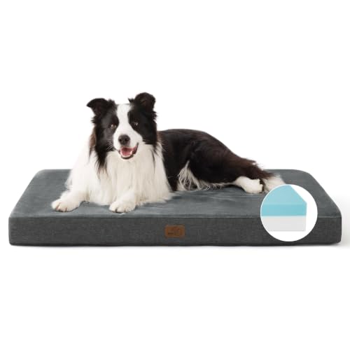 Bedsure Cuscino per cani in memory foam, tappetino per cani, misura grande, ortopedico, materasso per cani, lavabile e antiscivolo, letto per cani interno, grigio, 89 x 56 x 8 cm