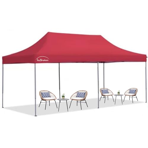 Image of THESHELTERS - 10x20 ft Outdoor Canopy Tent, Instant Foldable & Pop up Garden Gazebo Tent for Decoration, Party, Event, Wedding & Camping (Red)