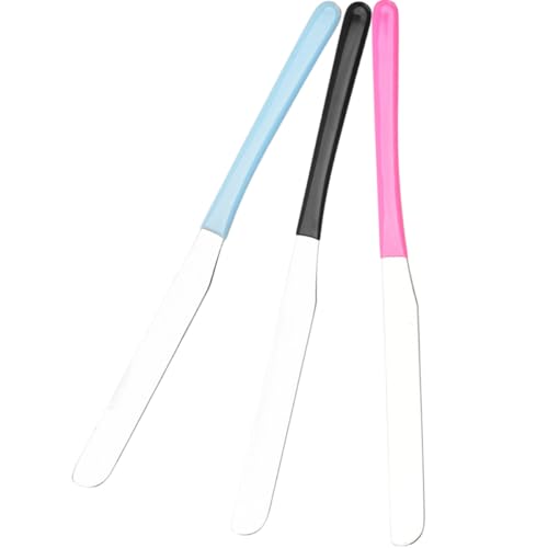 Beavorty Espátula Mezcladora de Maquillaje de Acero Inoxidable, 3 Piezas (azul, Rosa, Negro), Varillas Cosméticas Multifuncionales para Bases, Pigmentos y Arte de Uñas, Herramienta