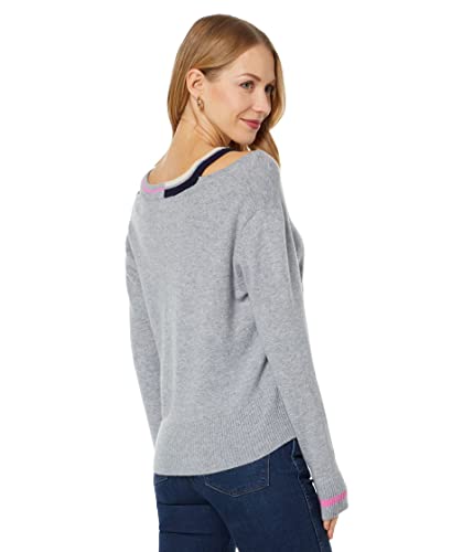 Monrow Women's Ht1312-Wool Cash V-Neck Sweater W/Cut Out, Dark Heather #TOP1
