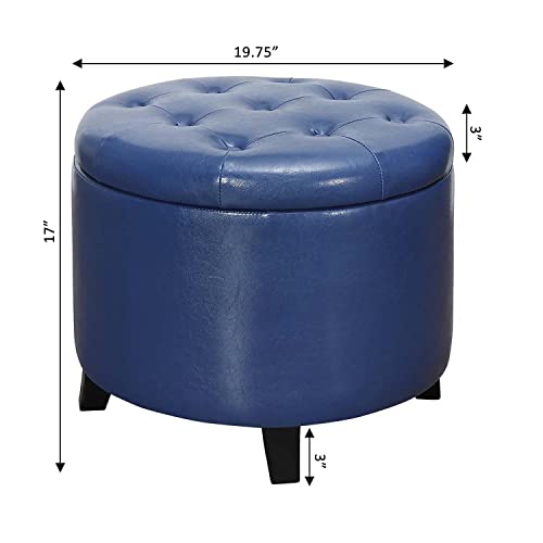 Convenience Concepts Designs4Comfort Round Ottoman, Blue Faux Leather #TOP2