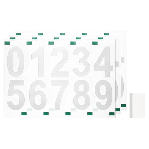 QUARKZMAN 3 Feuilles/30 Pcs Nombres Pour Boîte Aux Lettres Extérieure, 4 Pouces 0-9 Autocollants Nombres Vinyle Adhésifs Étiquettes Maison Étanches Avec Raclette Pour Panneaux, Blanc