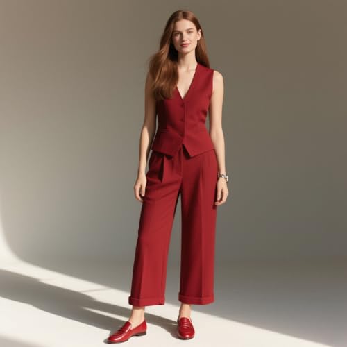 Women's Vest and Wide Leg Pants Business Casual Blazer Sets 2 Piece Outfits Suits Set2