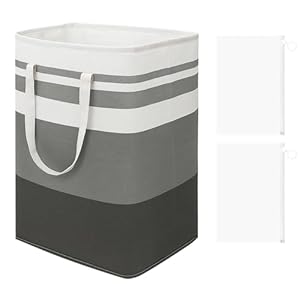 Grigio Bianco Cesto Lavanderia Pieghevole 75L con 2 Zipper Storage Bag,Sacchetto Lavanderia con Manico Grande Pieghevole Cesti Lavanderia per Camera da Letto,Bagno,Appartamento Studente