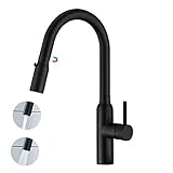 ▶ Einfache Bedienung: Einhand-Mischer-Design Spültischarmatur zur einfachen Steuerung der Wassertemperatur und des Durchflussvolumens. Hoher Lichtbogen 360-Grad-Schwenkauslauf lässt sich sehr leicht vollem Waschbereich zu befüllen und zu spülen. Auslauf mit einem langen herausziehbaren Schlauch, der das Befüllen großer Töpfe und Pfannen erleichtert, und die für mehr als 50 cm Abstand bestimmt ist, erfüllen Ihre specail Notwendigkeiten, ist eine gute Idee für Einzel- oder Doppelwaschbecken.