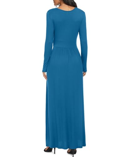 Image of LILBETTER Women Long Sleeve Deep V Neck Loose Plain Long Maxi Casual Dress