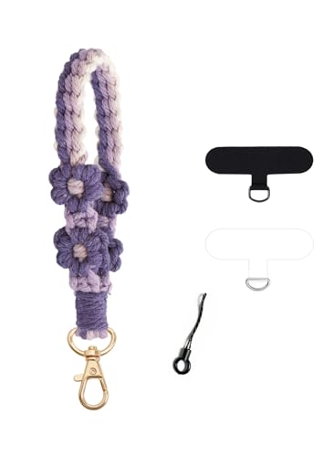 [Oumino] スマホストラップ スマホ ハンドストラップ 携帯ストラップ リストストラップ 桜 手首掛け iPhone 対応 極太 編み込み おしゃれ バッグ飾り 可愛い 韓国風 アウトドア 落下防止 全機種対応 (パープル)