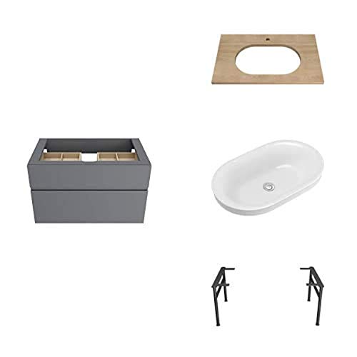 American Standard 8726033.477 Studio 33-Inch Double-Drawer Bathroom Vanity Dark Grey/Ash/Black With Studio 23-Inch Oval Above-Counter Sink Legs Included #TOP5