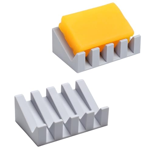 Porta Jabón De Silicona con Inclinación De 45° Soporte para Jabón Autodrenante con 5 Canales De Desagüe Elevados Bandeja Compacta para Baño Y Cocina,higiénica Y Fácil De Limpiar - 2 Unidad
