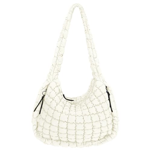 Image of Puffer Quilted Shoulder Bag Large Puffer Tote Bag for Women,Hobo Quilted Tote Bag Crossbody Shoulder Handbags Puff Purse
