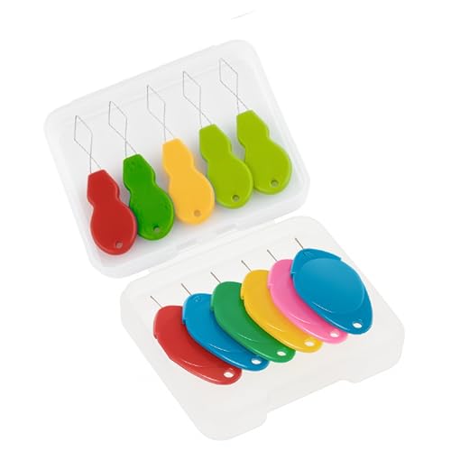 Image of Needle Threader, Small Needle Eye Threader Tool, Easy Threader for Machine and Hand Sewing, Threading, Ideal for Needlework, with Transparent Box, Color Random (6pcs) (5+5 Threader with Box)