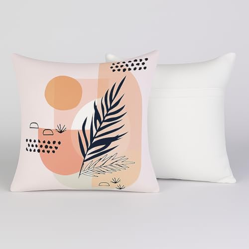 Image of Jute Cushion Cover 20x20 Inch - Set of 6 Decorative Throw Pillow Covers for Sofa, Couch or Bed - Designer Printed Square Cushion Covers - Home Decor (Peach Leaf)