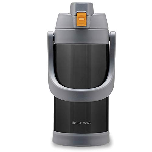 Iris Ohyama SJ-2000 Water Bottle with Strap Bottle Vacuum Insulated Layer Chills for 6 Hours One-Touch Open Large Capacity Sports Exercise Easy Clean Stainless Steel 2L Gray