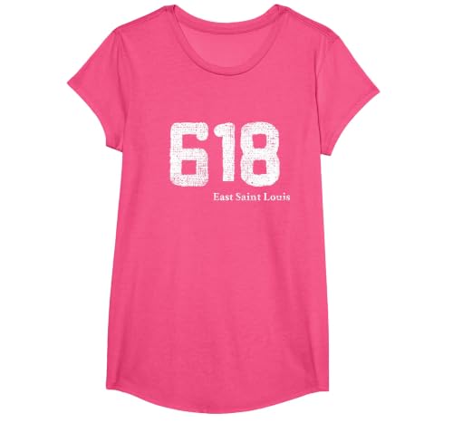 618 Area Code East Saint Louis, Illinois T-Shirt, Girls, Pink Heather, Medium