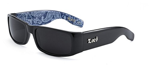 Locs Mens Fashion Hardcore Gangster Cool Shades Bandana Print Two Tone Sunglasses (Black Blue)