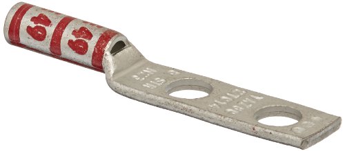 Burndy YAZ8C-2TC14 Two Hole Hylug Code Conductor Long Barrel Copper Compression Terminal with Inspection Window, #8 Str #6 Sol 37/24 Conductor, 1/4