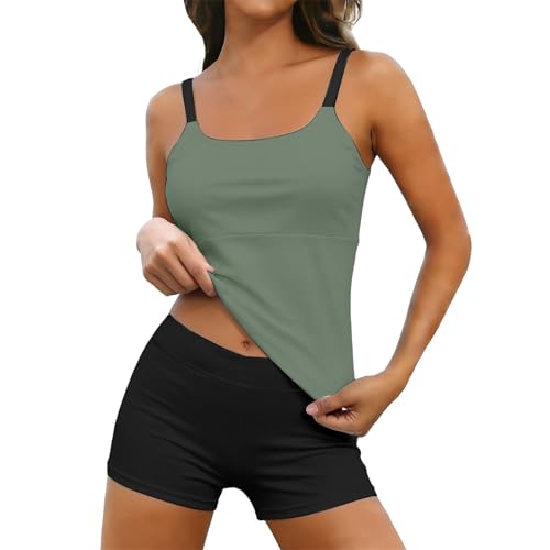 Bañador Mujer con Pierna Tankini Reductor Barriga Conjunto De Tankini De Color Liso para Mujer, Traje Baño Piezas con Pantalones Y Tirantes Bañadores Mujer Reductores Tankinis