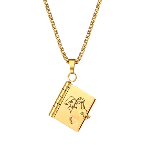 Image of Flongo Sister Necklace Gold: Opening Book Pendant My Little Star - 6 Pages Gift from Sister - Stainless Steel Chain 60cm - Birthday Graduation Christmas Jewellery for Girls Women Teenager