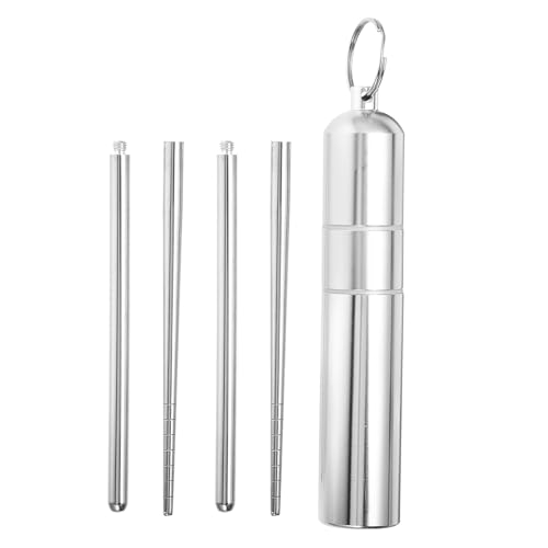 BESTonZON ステンレス製折りたたみ箸 持ち運び用属収納ケース付き アウトドア用耐久食器 ファミリーやキャンプに