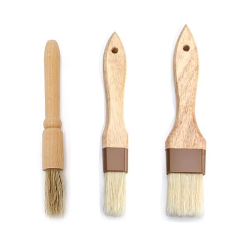 Image of 3Pcs Pastry Brushes, Wooden Cooking Brush with Boar Bristles and Wood Handle for Applying Oils Glazes Milk, Kitchen Baking Grilling Tools for Marinade Butter Oil Sauce