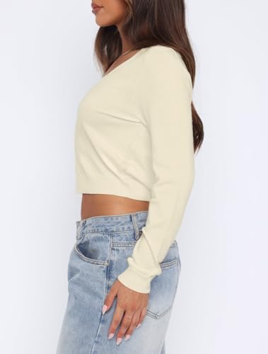Cardigan Sweater Womens CSummer Cropped Tops Long Sleeve Button Shirt Lightweight Jackets V Neck Sweaters Fall Tops Apricot S4