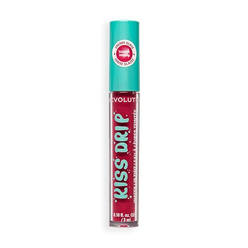 Revolution Kiss Drip Water Lip Tint, Hydrating Tinted Lip Gloss with Shea Butter & Vitamin E, Buildable Colour, Cherry Glace, 3ml