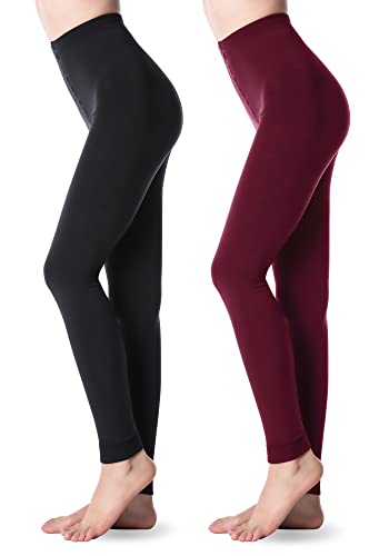Image of G&Y 2 Pairs Fleece Lined Tights for Women - 100D Opaque Warm Winter Pantyhose Footless Tights