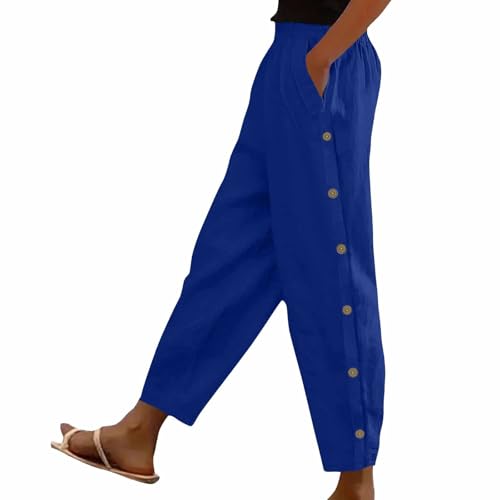Pantalon lin femme 7/8 ample et léger en coton blanc pour le quotidien