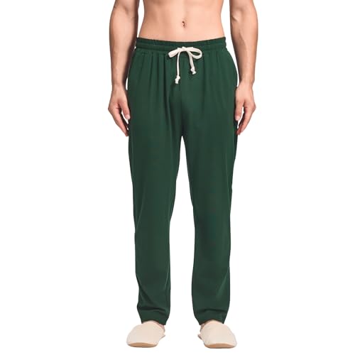 HEAVYWOOD Mens Pajamas Pants Cotton Lightweight Sleep Pj Pants Stretched Lounge Pants with Pockets Breathable Comfy Sleepwear