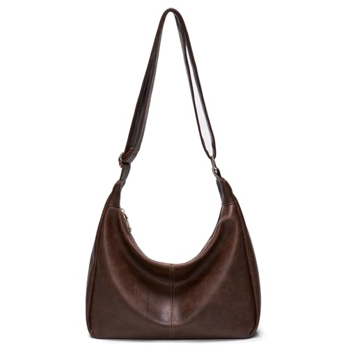 Vegan Leather Slouchy Shoulder Bag with Multiple Pockets
