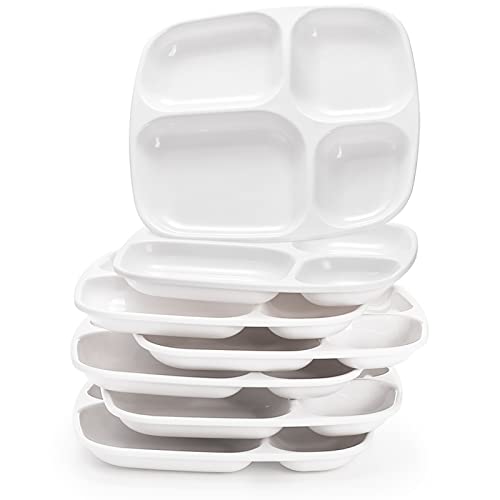 Dicunoy 8 Pcs Divided Meal Tray, 10 Inch Melamine Dinner Plates For Adults, 4 Compartments Sectional Portion Control Plate White Reusable Serving Platter For Salad, Noodles, Kids, Camping, Picnics #TOP2