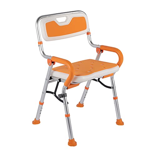 Silla de ducha plegable ajustable para ancianos y discapacitados, taburete de baño portátil con brazos y soporte de espalda, marco de aleación de aluminio ligero, ideal para un baño seguro y comodidad