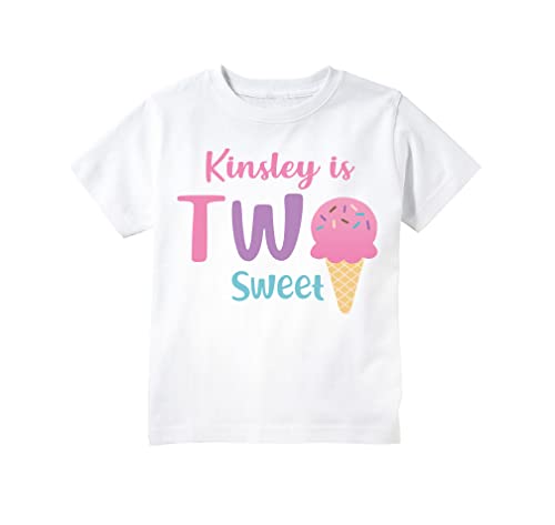 Ice Cream Theme Birthday Party T-shirt for Girls for 2nd birthday with Custom Name, Two Sweet