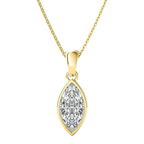 1 Ct Bezel Set Simulated Marquise Solitaire Diamond Pendant Necklace 14K White Gold Over in 925 Sterling Silver