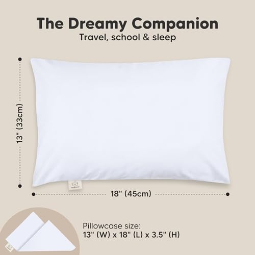 Image of Toddler Pillow with Pillowcase, 13x18 My Little Dreamy Pillow (Baby Blue) | Kids Travel Bed Pillow for Sleep, Organic Cotton Small Pillowcase, Soft, Breathable, Machine Washable, Toddlers 2-5 years old