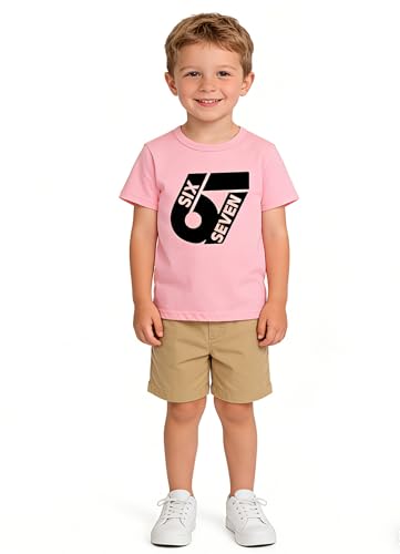 Toddler Boys Funny Six Seven Meme 6 7 T-Shirt 5 6 Years Kids Summer Top Shirt, 5T 6T Pink