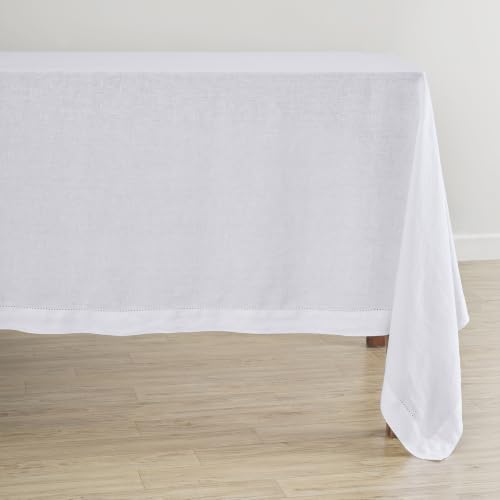 Solino Home 100% Pure Linen White Square Tablecloth 70 x 70 in, Hemstitch