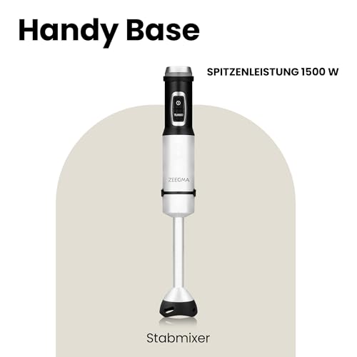 ZEEGMA HANDY BASE Stabmixer für Suppen, Smoothies, Leistung 1500 W, Geschwindigkeitsregelung, Titanklingen, einfache Reinigung, LED-Hintergrundbeleuchtung, ergonomischer Griff, verchromtes Gehäuse