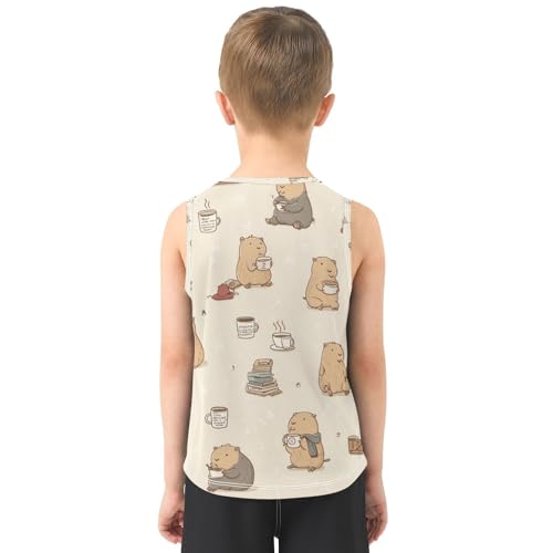 Bolaz Boys Athletic Quick Dry Tank Top Sleeveless Workout T Shirts Age 11-15,Capybara on Brown3