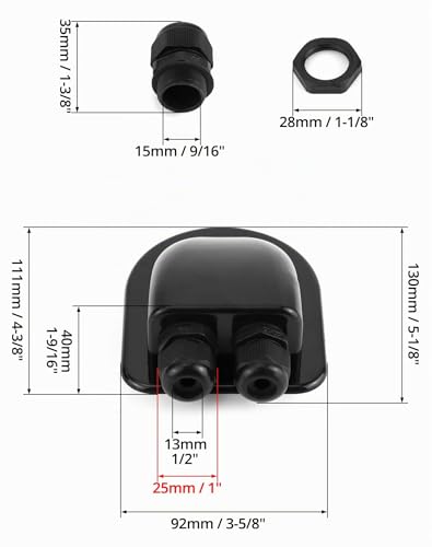 QWORK® 2 Stück Dachdurchführung IP68 Wasserdicht ABS Solar Doppel-Kabeldurchführung rfür Solarsatellit Klimaanlage Wohnmobil Wohnwagen Boot, Schwarz
