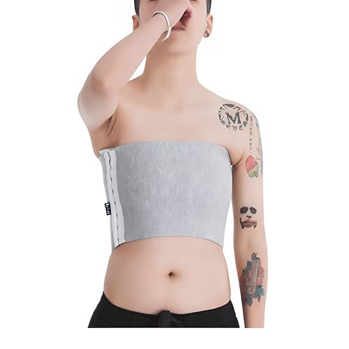 BaronHong Tomboy Trans Lesbian Strapless Plus Size Chest Binder Top with 20 CM Elastic Band(Gray,L)