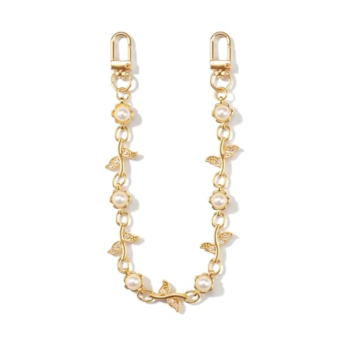 LANGFON Leaves & Pearl Bag Chain Charm, Brilliant Zircon Purse