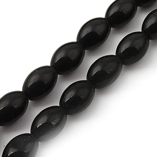 Perlin Black Onyx Stone Beads - A-Grade, 1 String, 4 mm Oval, 30 Pieces, Craft Bead, 10x8 mm Oval Poliert - Image 2