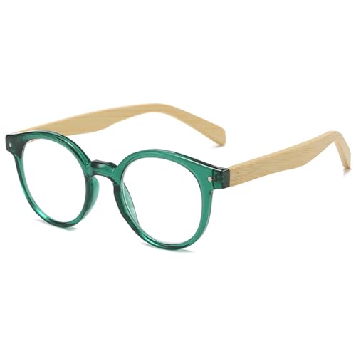 Lanomi Oval Reading Glasses Men Women Compact Round Eyeglasses Wooden Arm Readers Green 1.0