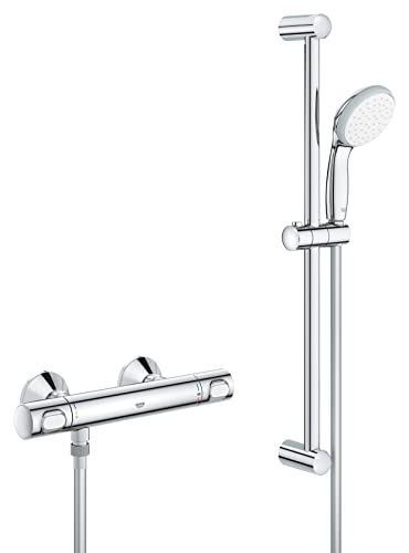 GROHE Ensemble de douche thermostatique 1 jet 1/2' avec barre de 600mm Precision Flow chromé 34841000 (Import Allemagne)