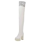 Bequemes Material: Das Obermaterial dieses Paares hochhackiger Damenlederstiefel besteht aus hochwertigem, hochwertigem PU-Material, kurzem Plüschfutter, weichem und zartem Griff, warm und angenehm zu tragen.